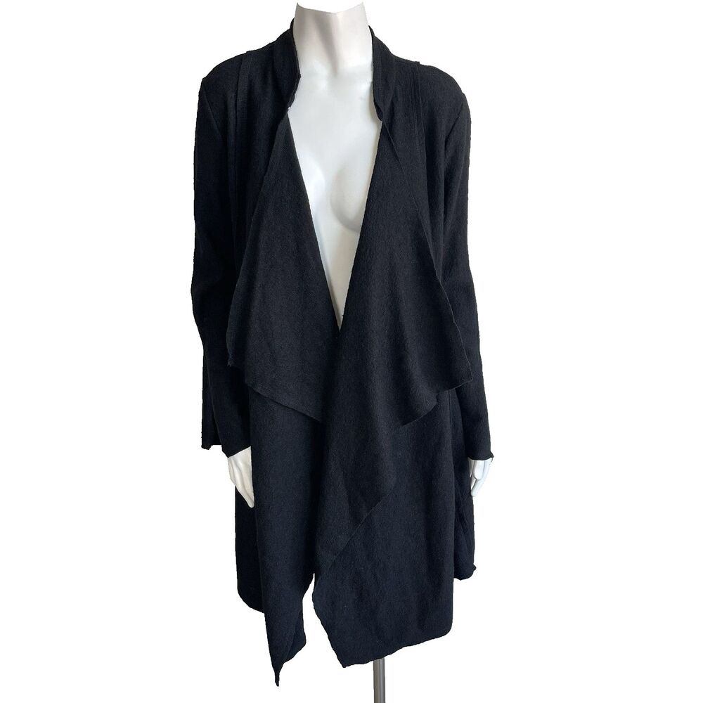 XCVI Women's‎ Open Front Cardigan Black Wool Blend Lagenlook Coat Jacket - Small